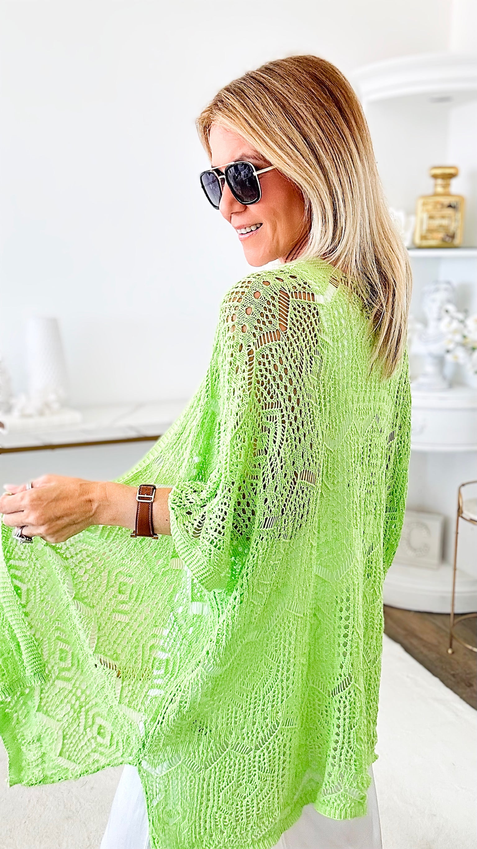 Boho Italian Crochet Cardigan - Lime-150 Cardigans/Layers-Yolly-Coastal Bloom Boutique, find the trendiest versions of the popular styles and looks Located in Indialantic, FL