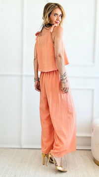 Textured Top & Pant Set - Apricot-210 Loungewear/sets-HYFVE-Coastal Bloom Boutique, find the trendiest versions of the popular styles and looks Located in Indialantic, FL