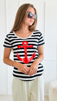 Anchor Away Italian T-Shirt - Black/Red-t-shirt-Italianissimo-Coastal Bloom Boutique, find the trendiest versions of the popular styles and looks Located in Indialantic, FL