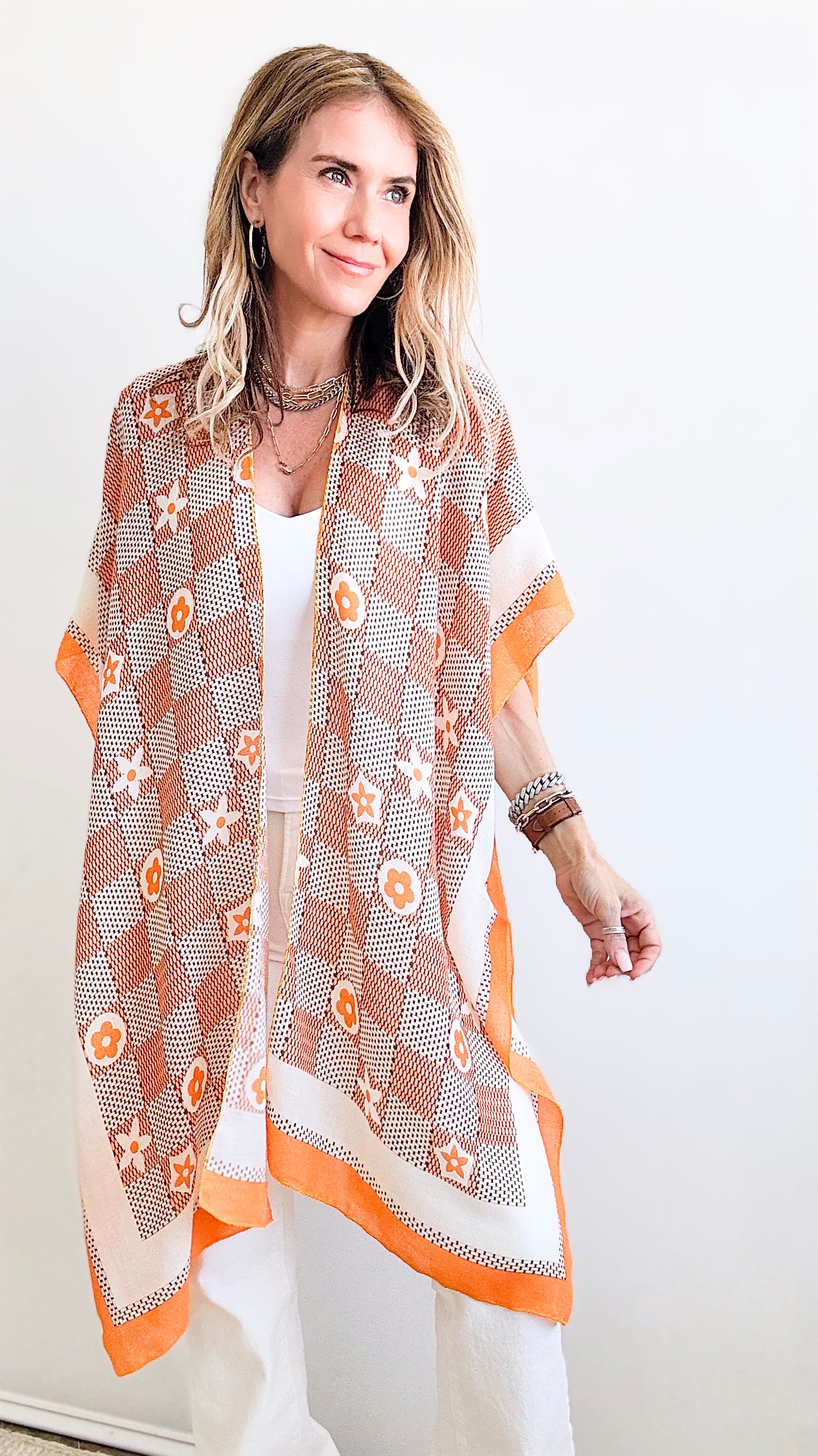 Flower Pattern Scarf - Orange-260 Other Accessories/NYW-ICCO ACCESSORIES-Coastal Bloom Boutique, find the trendiest versions of the popular styles and looks Located in Indialantic, FL