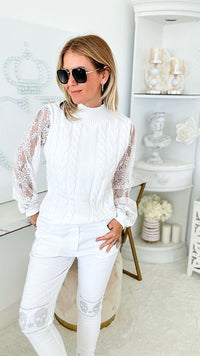 Luxury Slopes Lace Crochet Sweater-140 Sweaters-MAZIK-Coastal Bloom Boutique, find the trendiest versions of the popular styles and looks Located in Indialantic, FL
