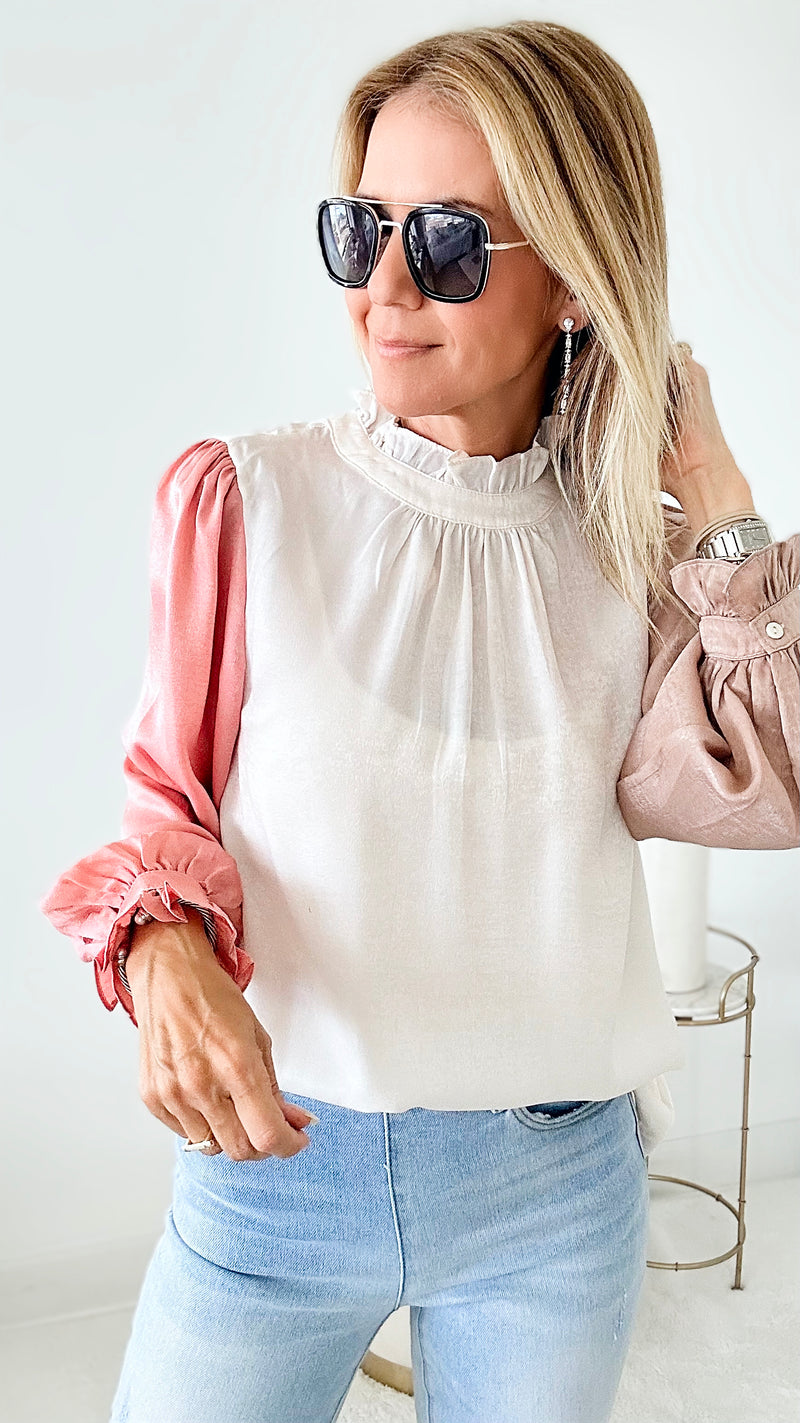 Coffee Talk Bubble Sleeves Top - Cream-110 Short Sleeve Tops-Jodifl-Coastal Bloom Boutique, find the trendiest versions of the popular styles and looks Located in Indialantic, FL
