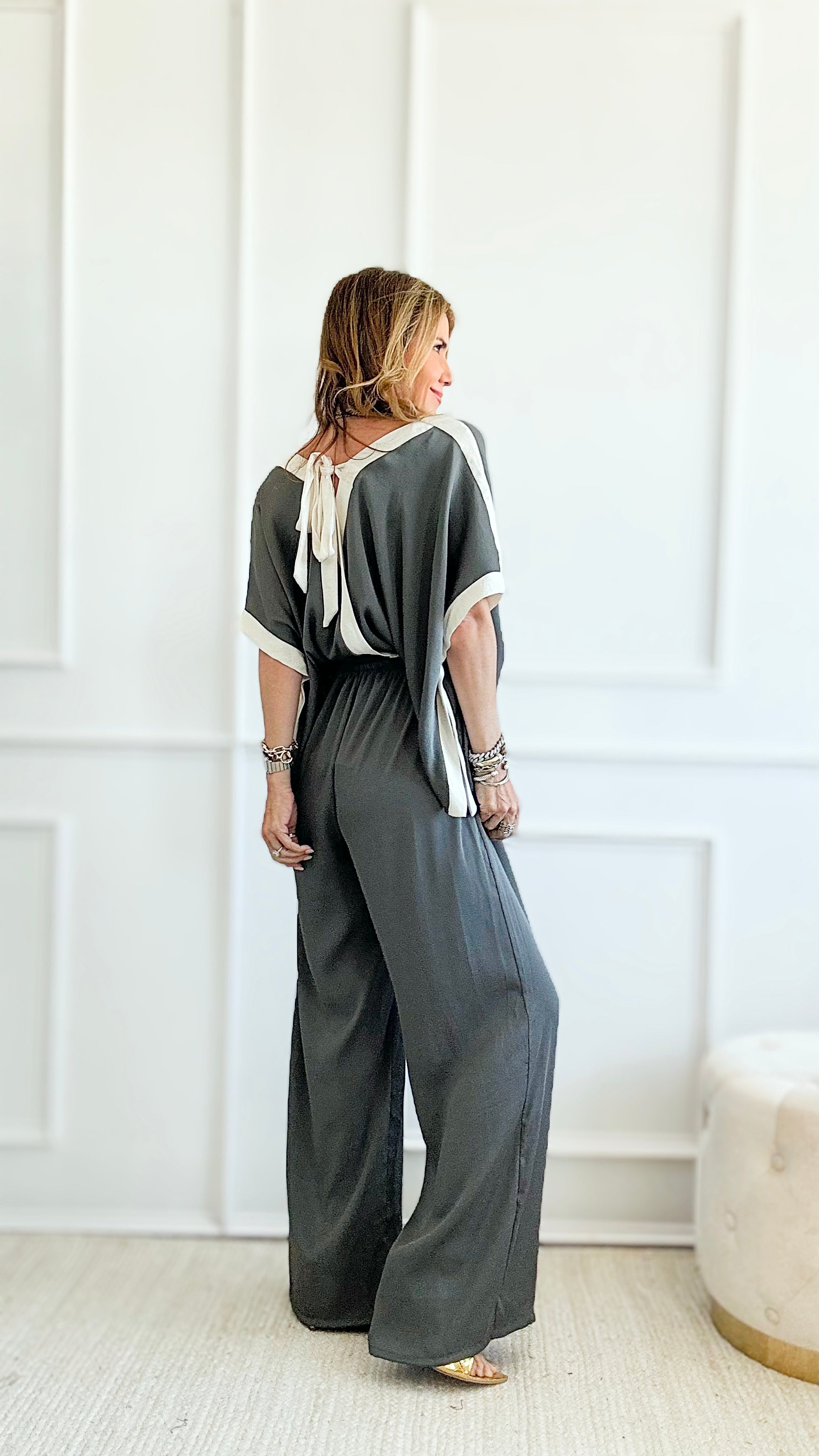 Silky Varsity Stripe Jumpsuit - Grey-200 Dresses/Jumpsuits/Rompers-TYCHE-Coastal Bloom Boutique, find the trendiest versions of the popular styles and looks Located in Indialantic, FL