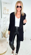 Boyfriend Waterfall Blazer - Black-150 Cardigans/Layers-BOOM BOOM JEANS-Coastal Bloom Boutique, find the trendiest versions of the popular styles and looks Located in Indialantic, FL
