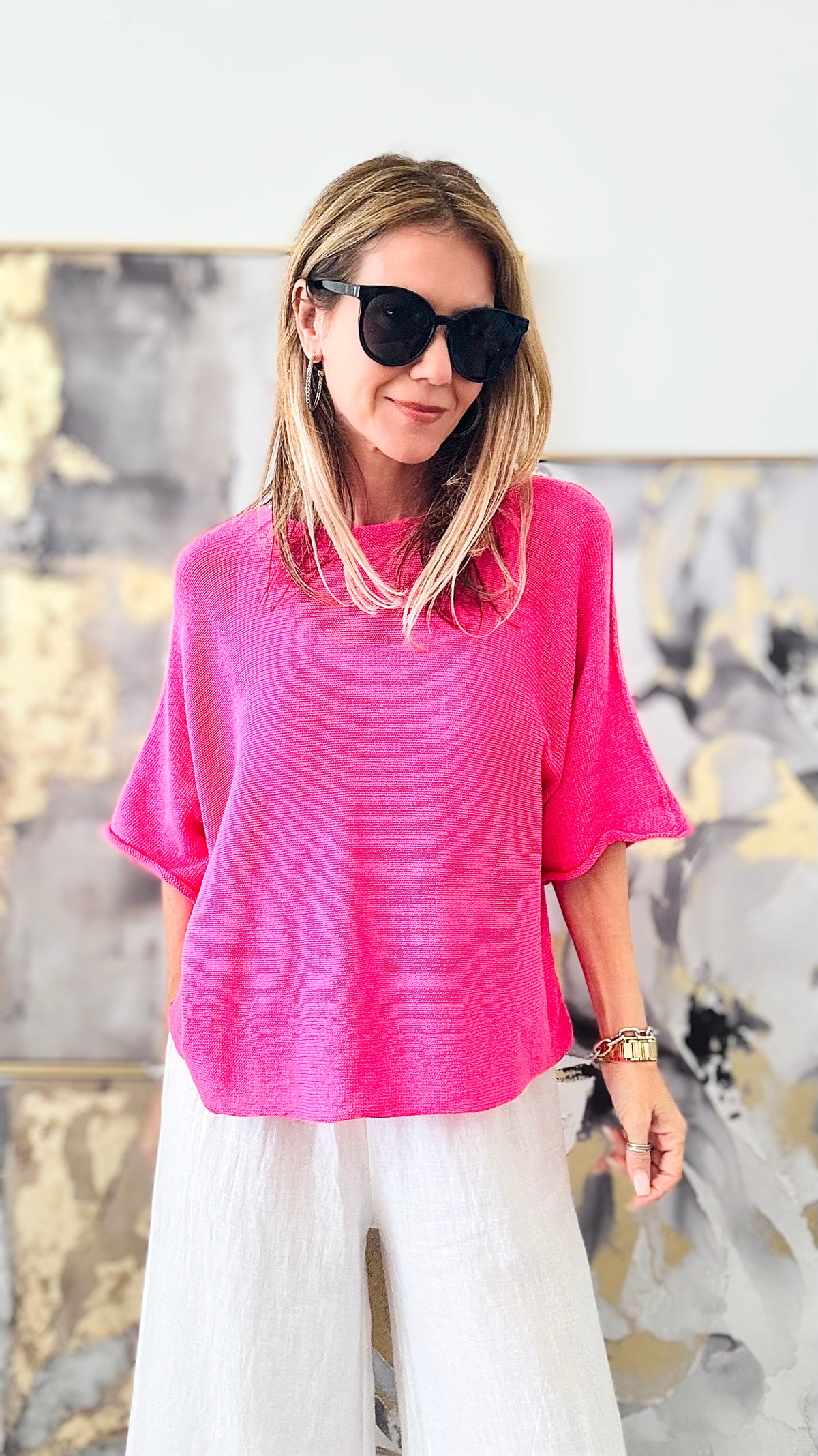 Amalfi Coast Italian Knit Pullover - Fuchsia-140 Sweaters-Italianissimo-Coastal Bloom Boutique, find the trendiest versions of the popular styles and looks Located in Indialantic, FL