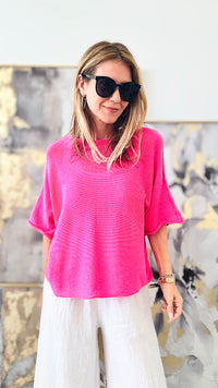 Summer Chic Italian Knit Pullover - Fuchsia-140 Sweaters-Italianissimo-Coastal Bloom Boutique, find the trendiest versions of the popular styles and looks Located in Indialantic, FL