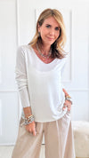 Recoleta Lurex Trim Italian Top - White-130 Long Sleeve Tops-Italianissimo-Coastal Bloom Boutique, find the trendiest versions of the popular styles and looks Located in Indialantic, FL