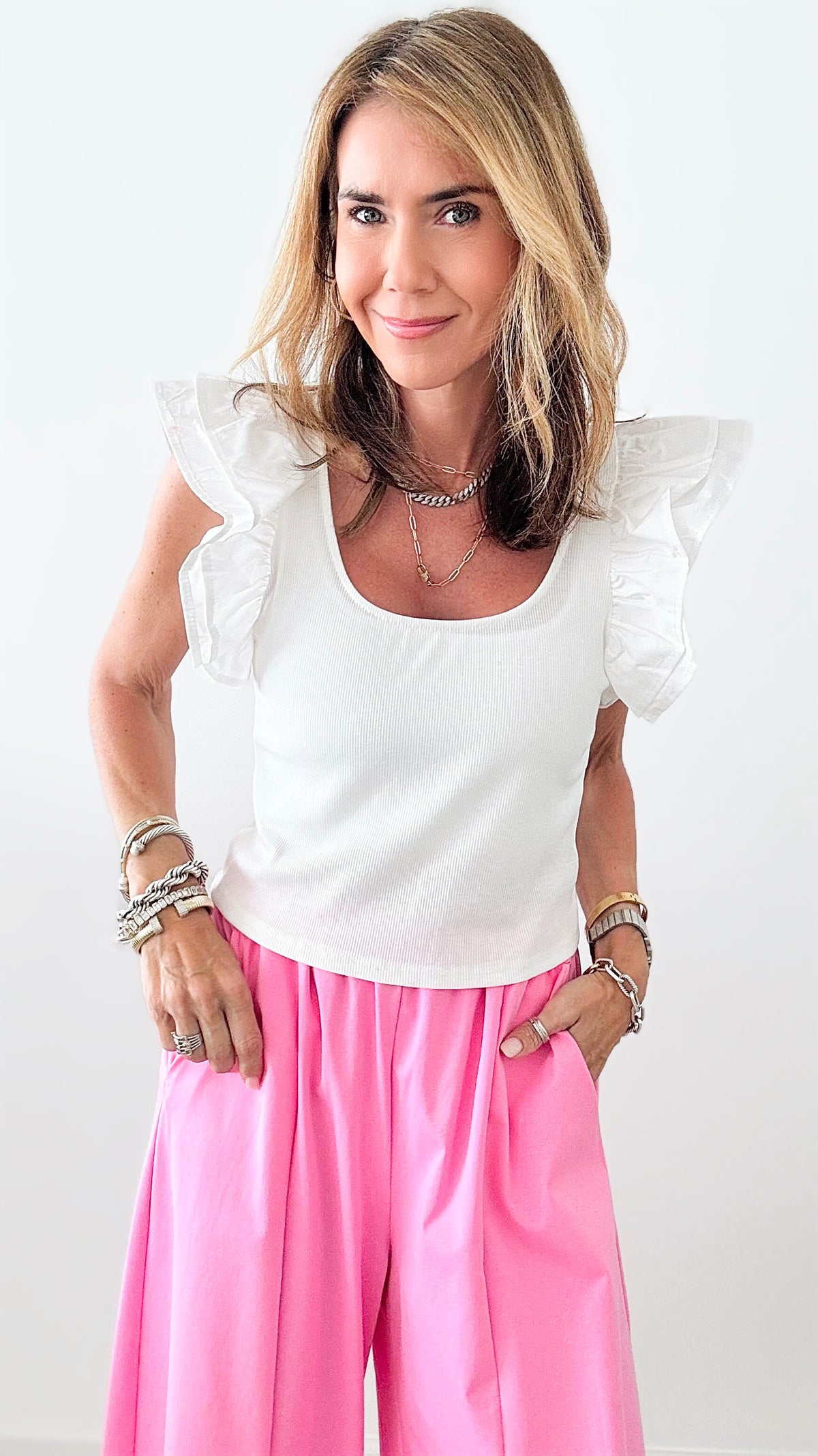 Ruffle Sleeve Knit Top - Off White-100 Sleeveless Tops-HYFVE-Coastal Bloom Boutique, find the trendiest versions of the popular styles and looks Located in Indialantic, FL