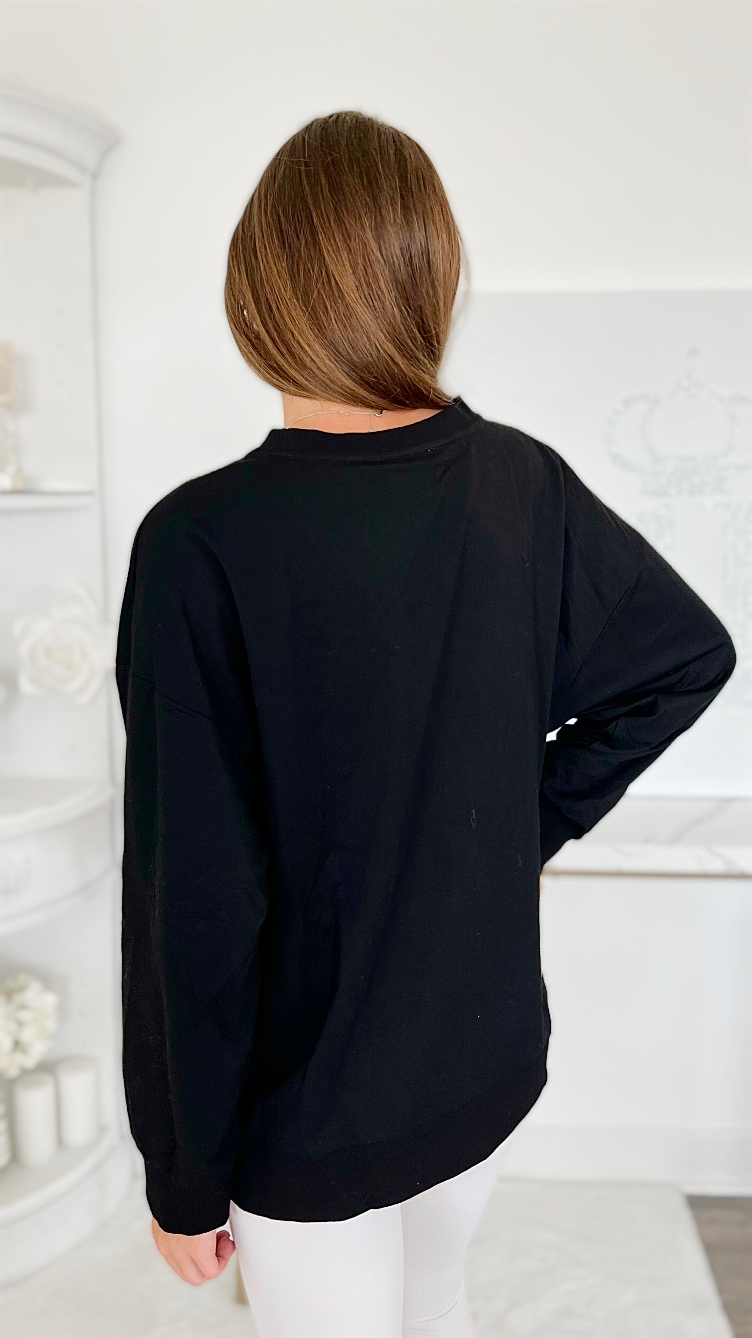 Metallic Game Day Sweatshirt - Black/Red-130 Long Sleeve Tops-BIBI-Coastal Bloom Boutique, find the trendiest versions of the popular styles and looks Located in Indialantic, FL
