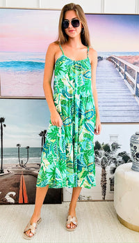 Tropical Printed Summer Midi Dress - Green-200 Dresses/Jumpsuits/Rompers-Very J-Coastal Bloom Boutique, find the trendiest versions of the popular styles and looks Located in Indialantic, FL