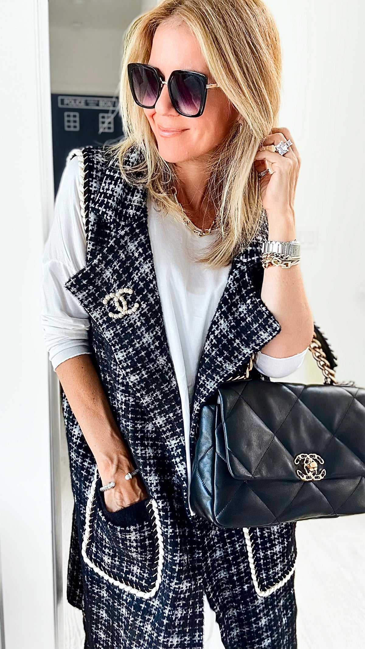 Check Patterned Vest - Black-160 Jackets-Wona-Coastal Bloom Boutique, find the trendiest versions of the popular styles and looks Located in Indialantic, FL
