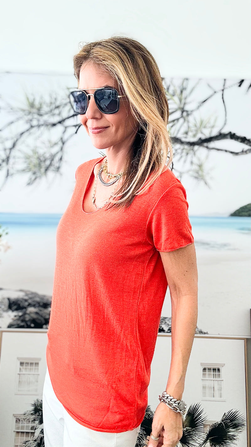Recoleta Short Sleeve Italian Top - Tangerine-110 Short Sleeve Tops-Germany-Coastal Bloom Boutique, find the trendiest versions of the popular styles and looks Located in Indialantic, FL