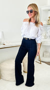 High Waist Wide Stretch Pants - Dark Blue-170 Bottoms-VALENTINE-Coastal Bloom Boutique, find the trendiest versions of the popular styles and looks Located in Indialantic, FL