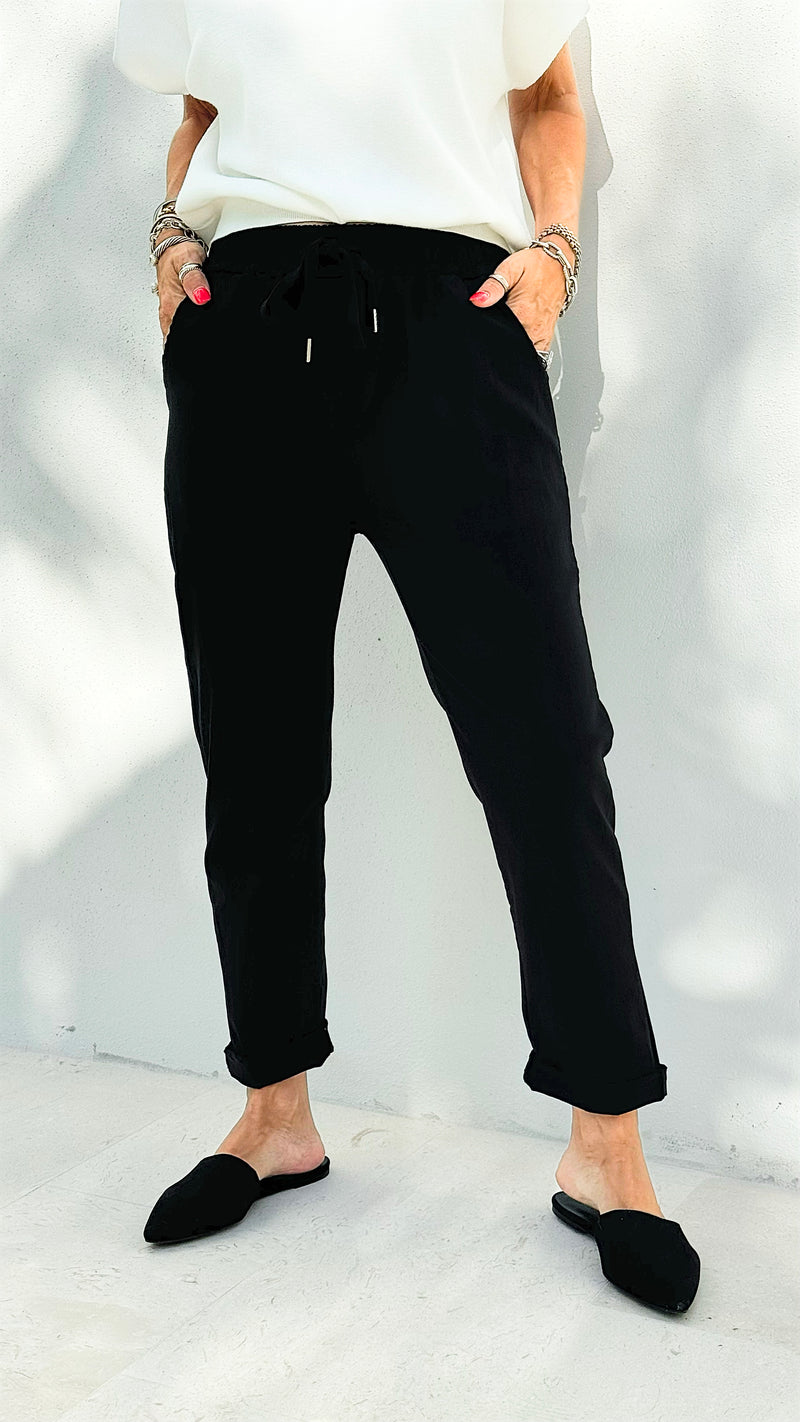 Spring Italian Jogger Pant - Black-180 Joggers-Italianissimo-Coastal Bloom Boutique, find the trendiest versions of the popular styles and looks Located in Indialantic, FL