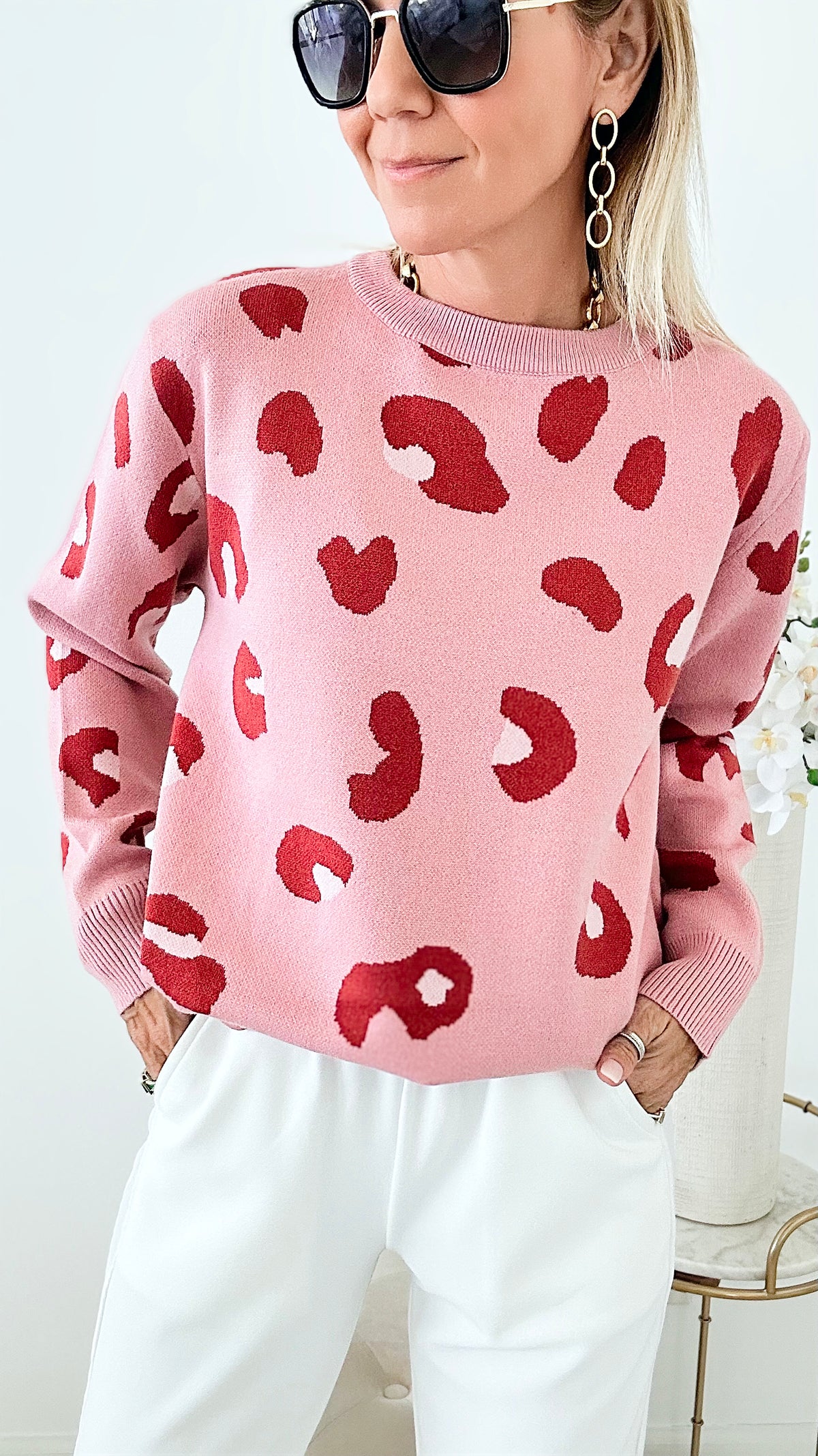 Roaring Rosé Sweater-140 Sweaters-Joh Apparel-Coastal Bloom Boutique, find the trendiest versions of the popular styles and looks Located in Indialantic, FL