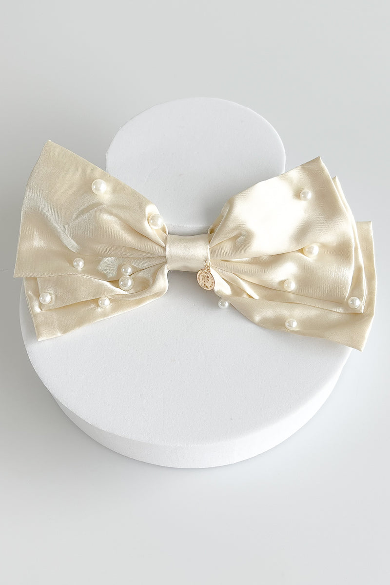 Pearl & Bow French Hair Clip - Beige-260 Other Accessories-Darling-Coastal Bloom Boutique, find the trendiest versions of the popular styles and looks Located in Indialantic, FL