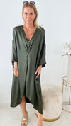 High-Low V-Neck Italian Dress - Olive-200 dresses/jumpsuits/rompers-Italianissimo-Coastal Bloom Boutique, find the trendiest versions of the popular styles and looks Located in Indialantic, FL