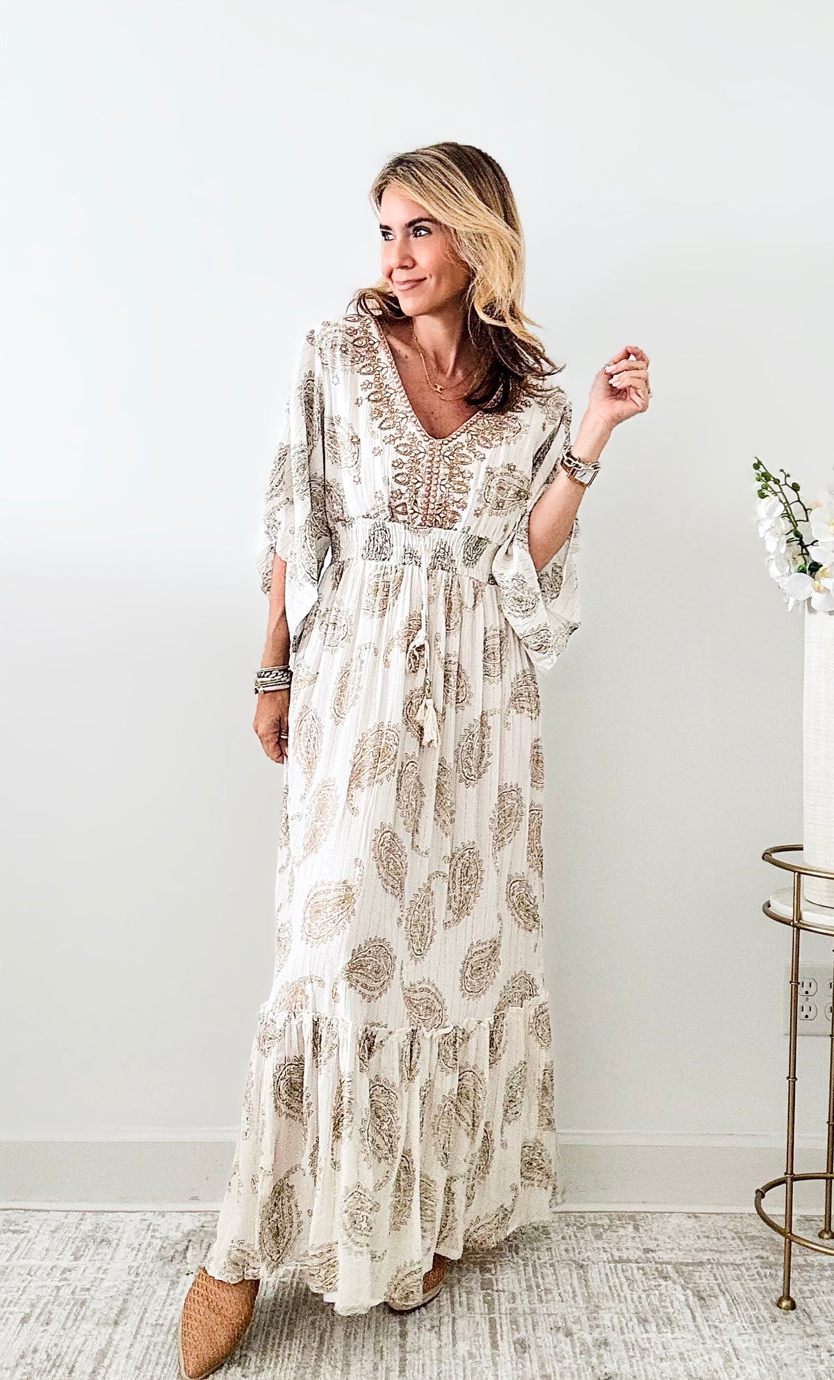 Sunset Soiree Italian Maxi Dress - Ecru-200 Dresses/Jumpsuits/Rompers-Italianissimo-Coastal Bloom Boutique, find the trendiest versions of the popular styles and looks Located in Indialantic, FL