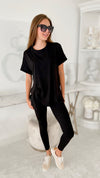 Brushed Microfiber Lounge Set- Black-210 Loungewear/Sets-Zenana-Coastal Bloom Boutique, find the trendiest versions of the popular styles and looks Located in Indialantic, FL