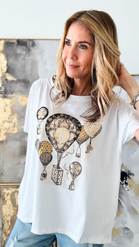 Trouble In The Sky Italian Graphic Tee - White/Gold-110 Short Sleeve Tops-Italianissimo-Coastal Bloom Boutique, find the trendiest versions of the popular styles and looks Located in Indialantic, FL