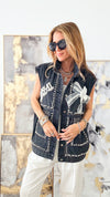 Rockstar Detailed Denim Vest-Black-150 Cardigans/Layers-pastel design-Coastal Bloom Boutique, find the trendiest versions of the popular styles and looks Located in Indialantic, FL