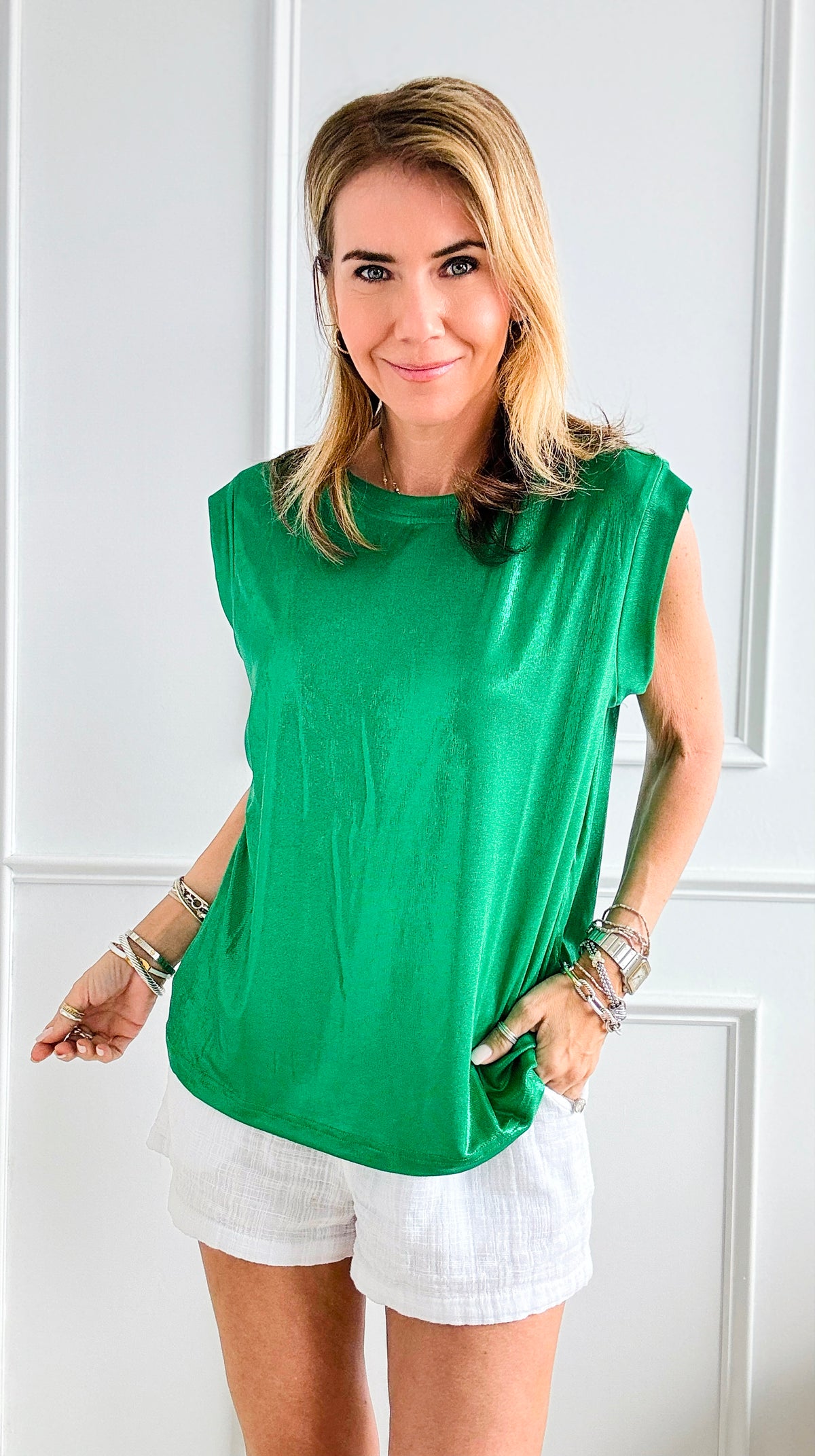 Sleeveless Metallic Knit Top - Kelly Green-100 Sleeveless Tops-Anniewear-Coastal Bloom Boutique, find the trendiest versions of the popular styles and looks Located in Indialantic, FL