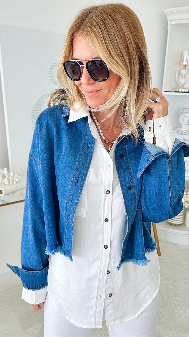 CB Exclusive Cropped Skull Denim Top-160 Jackets-Holly-Coastal Bloom Boutique, find the trendiest versions of the popular styles and looks Located in Indialantic, FL