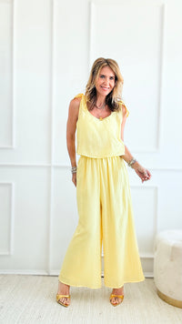 Textured Top & Pant Set - Yellow-210 Loungewear/sets-HYFVE-Coastal Bloom Boutique, find the trendiest versions of the popular styles and looks Located in Indialantic, FL