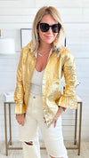 Mirage Metallic Linen Shirt - Gold-130 Long Sleeve Tops-Lanthropy-Coastal Bloom Boutique, find the trendiest versions of the popular styles and looks Located in Indialantic, FL