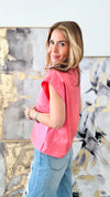Coated Metallic Boxy Top - Coral Pink-140 Sweaters-she+sky-Coastal Bloom Boutique, find the trendiest versions of the popular styles and looks Located in Indialantic, FL