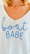 'Boat Ready' Cursive Print Sweater-140 Sweaters-Miracle-Coastal Bloom Boutique, find the trendiest versions of the popular styles and looks Located in Indialantic, FL