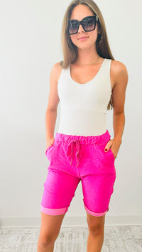 Love Endures Italian Shorts - Fuchsia-180 Joggers-Italianissimo-Coastal Bloom Boutique, find the trendiest versions of the popular styles and looks Located in Indialantic, FL