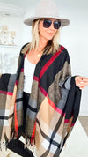 Plaid Fringe Open Front Wrap-150 Cardigans/Layers-Rousseau-Coastal Bloom Boutique, find the trendiest versions of the popular styles and looks Located in Indialantic, FL