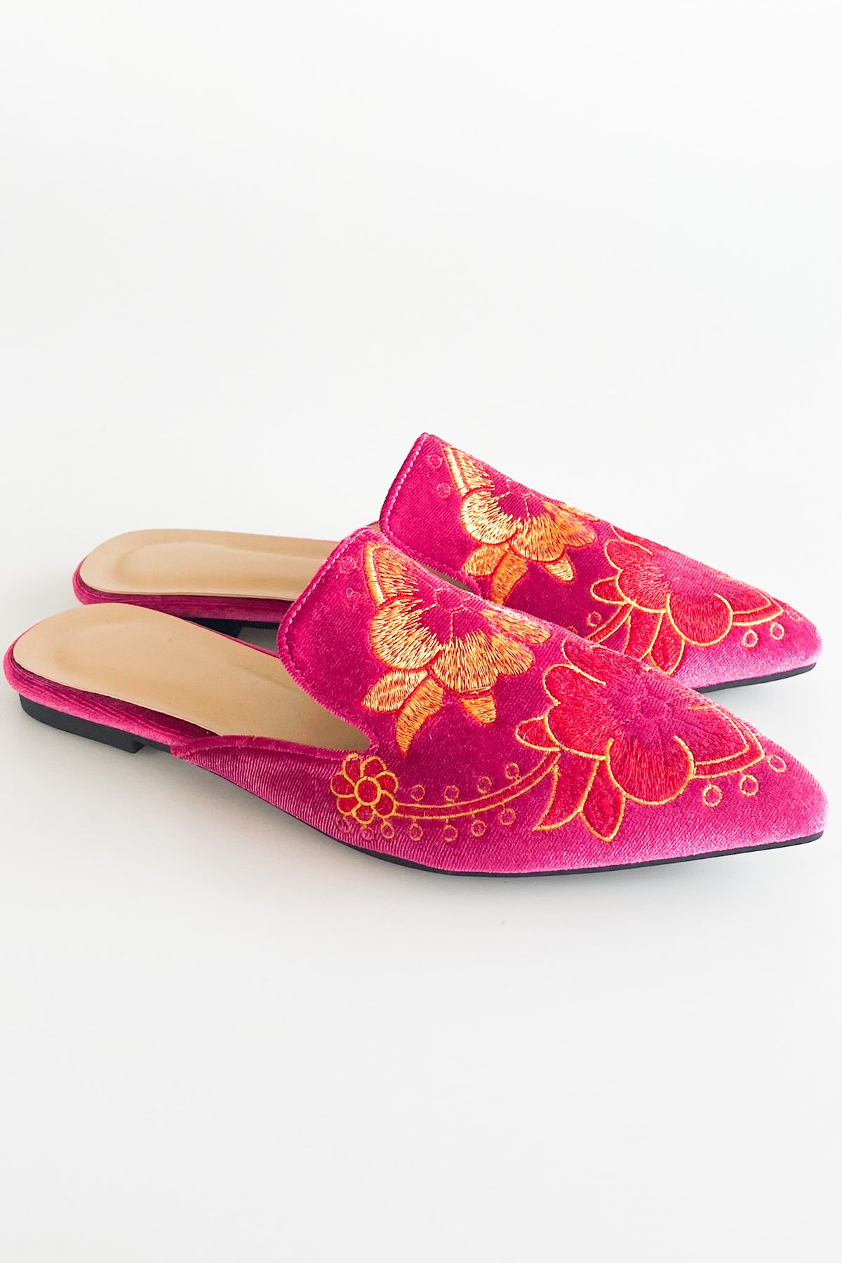 Floral Embroidery Velvet Flat Mules-250 Shoes-Darling-Coastal Bloom Boutique, find the trendiest versions of the popular styles and looks Located in Indialantic, FL