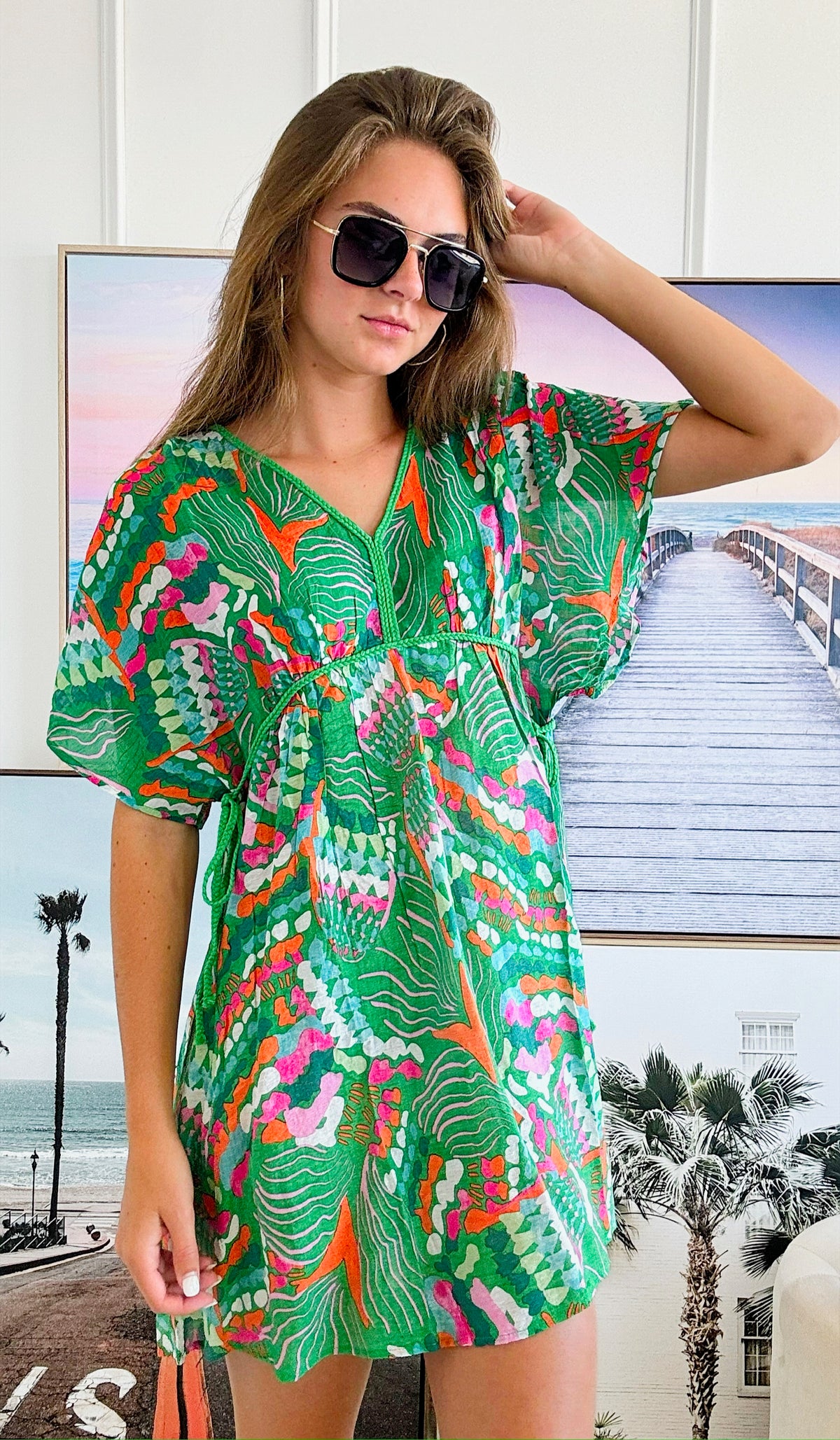 Printed Coverup Mini Dress-200 dresses/jumpsuits/rompers-Very J-Coastal Bloom Boutique, find the trendiest versions of the popular styles and looks Located in Indialantic, FL