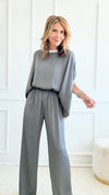 Silky Varsity Stripe Jumpsuit - Grey-200 Dresses/Jumpsuits/Rompers-TYCHE-Coastal Bloom Boutique, find the trendiest versions of the popular styles and looks Located in Indialantic, FL