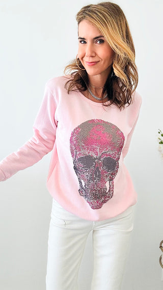 CB CUSTOM Pink Skull Classic Sweatshirt-130 Long Sleeve Tops-HOLLY / CB-Coastal Bloom Boutique, find the trendiest versions of the popular styles and looks Located in Indialantic, FL