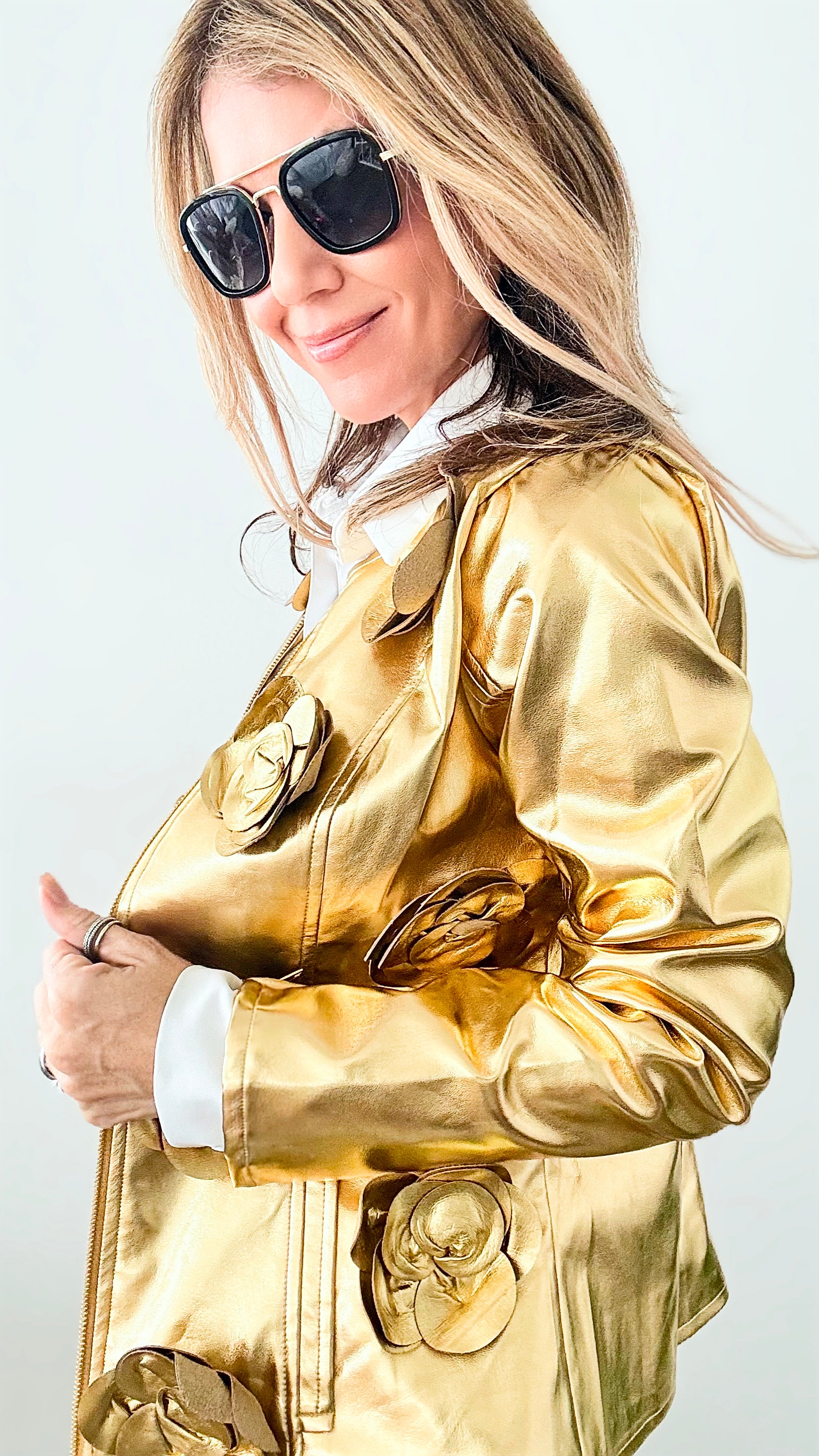 Bloom on the Moon Metallic Jacket - Gold-160 Jackets-JJ's Fairyland-Coastal Bloom Boutique, find the trendiest versions of the popular styles and looks Located in Indialantic, FL