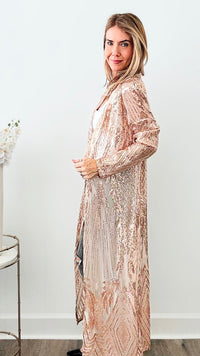 Sequin Leaves Pattern Long Kimono - Rose Gold-150 Cardigans/Layers-NYW-Coastal Bloom Boutique, find the trendiest versions of the popular styles and looks Located in Indialantic, FL