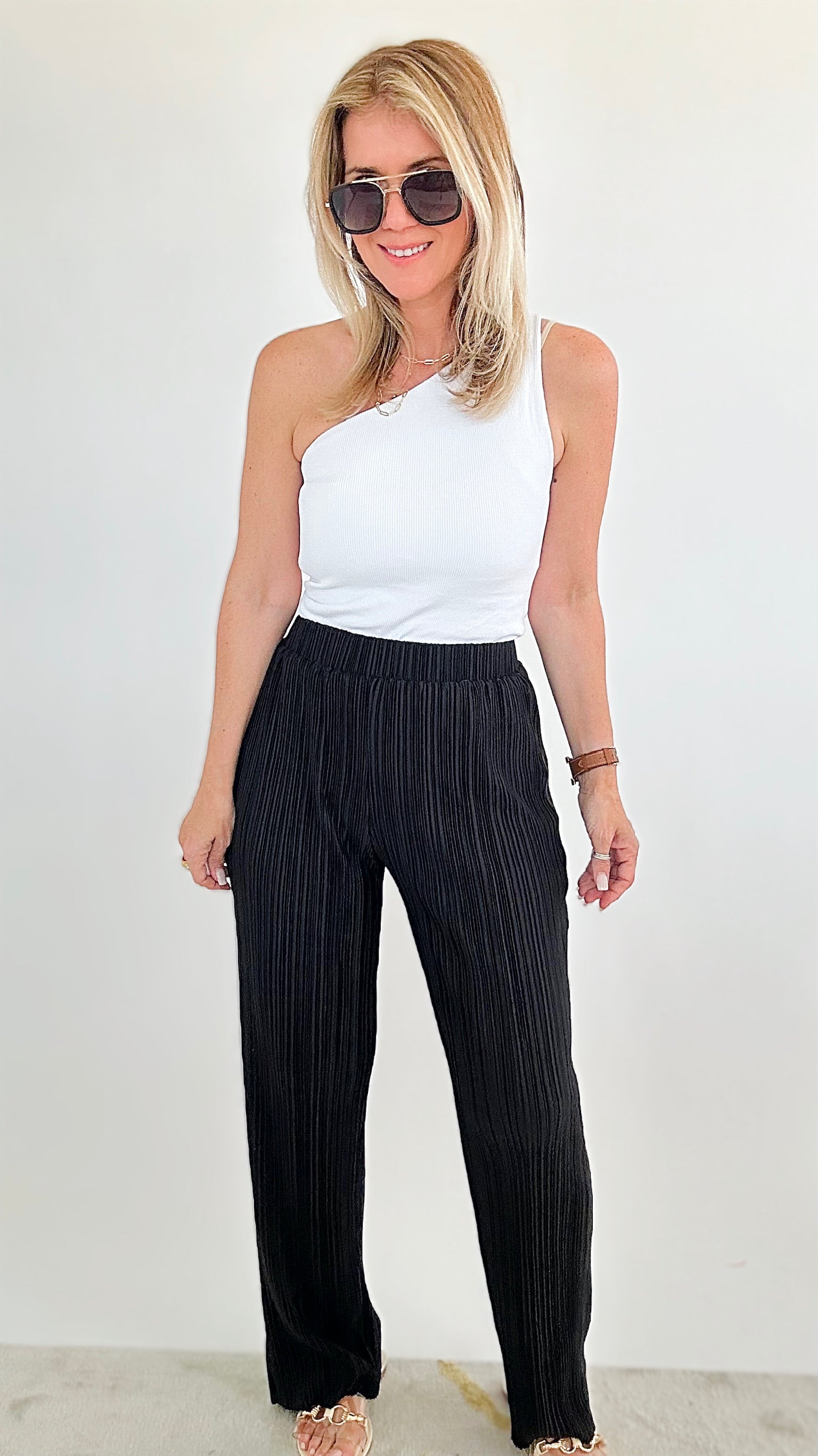 Accordion Pleated Pants - Black-170 Bottoms-Why Dress-Coastal Bloom Boutique, find the trendiest versions of the popular styles and looks Located in Indialantic, FL