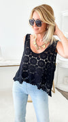 Crochet Tank Top - Black-100 Sleeveless Tops-ADORA-Coastal Bloom Boutique, find the trendiest versions of the popular styles and looks Located in Indialantic, FL