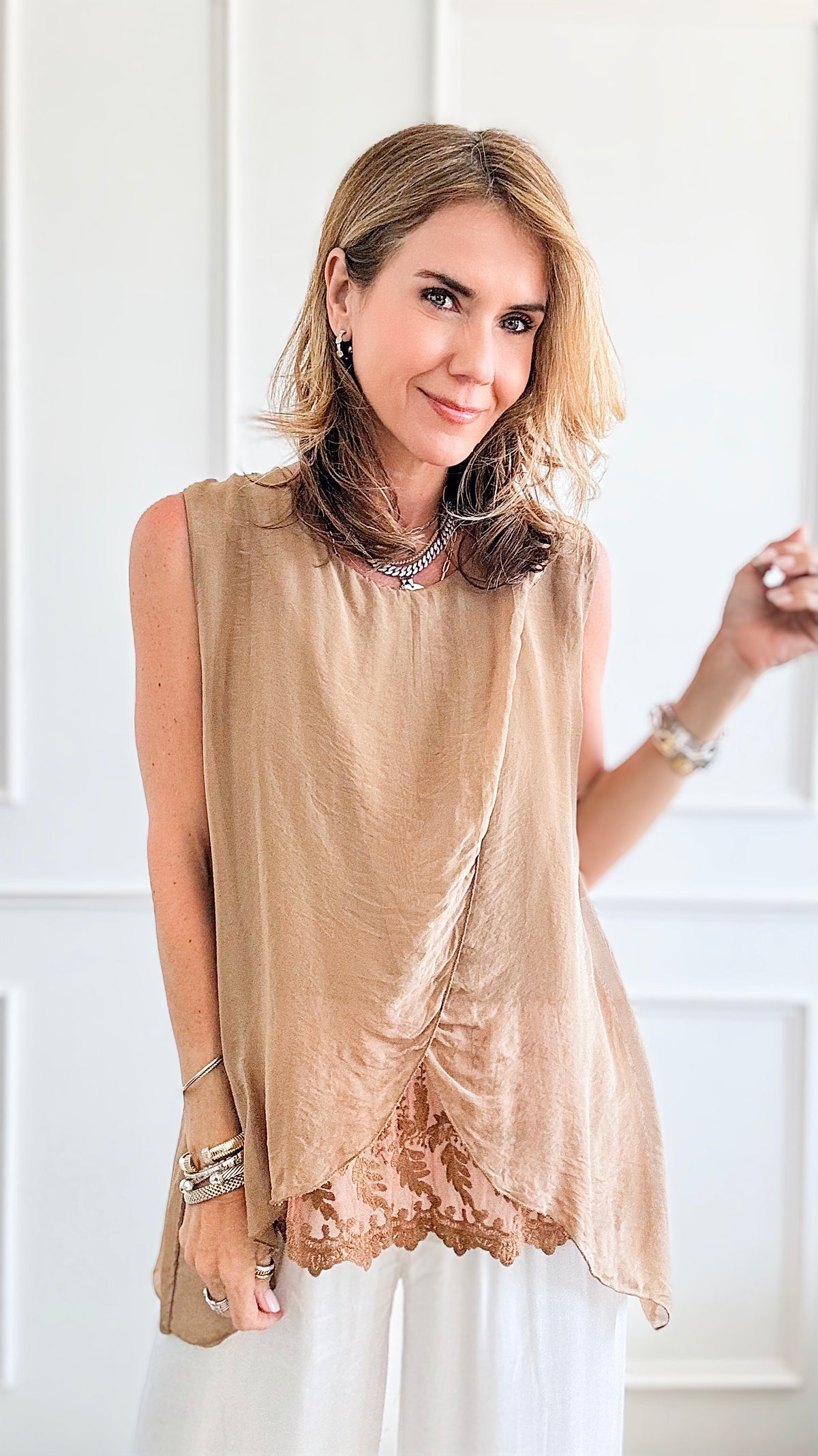 Sheer Sophistication Italian Top - Camel-110 Short Sleeve Tops-Germany-Coastal Bloom Boutique, find the trendiest versions of the popular styles and looks Located in Indialantic, FL