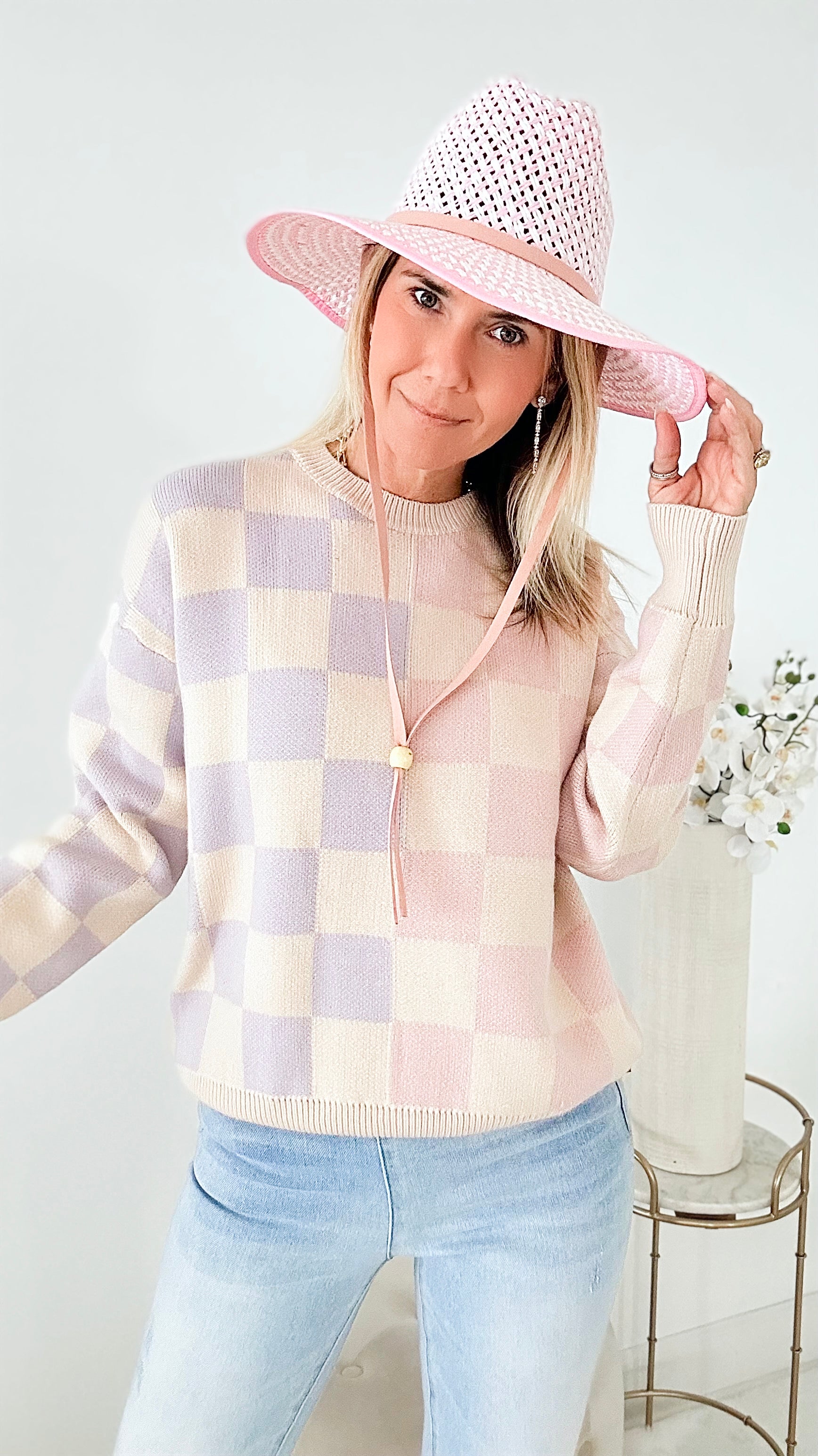 Two Tone Checker Sweater-140 Sweaters-MISS SPARKLING-Coastal Bloom Boutique, find the trendiest versions of the popular styles and looks Located in Indialantic, FL