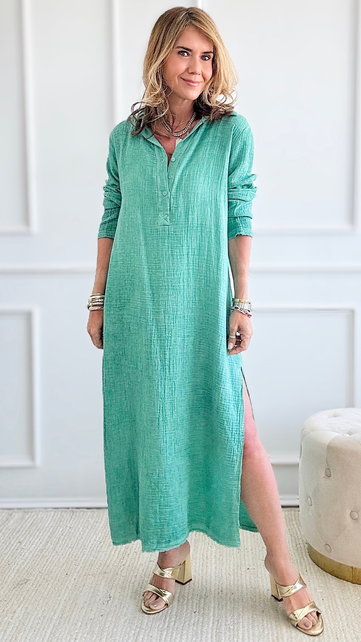 Italian Lightweight Vintage Tunic - Kelly Green-200 dresses/jumpsuits/rompers-Venti6-Coastal Bloom Boutique, find the trendiest versions of the popular styles and looks Located in Indialantic, FL
