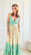 Aqua Breeze Printed Dress - Aqua/Beige-200 dresses/jumpsuits/rompers-Gold & Silver Paris-Coastal Bloom Boutique, find the trendiest versions of the popular styles and looks Located in Indialantic, FL