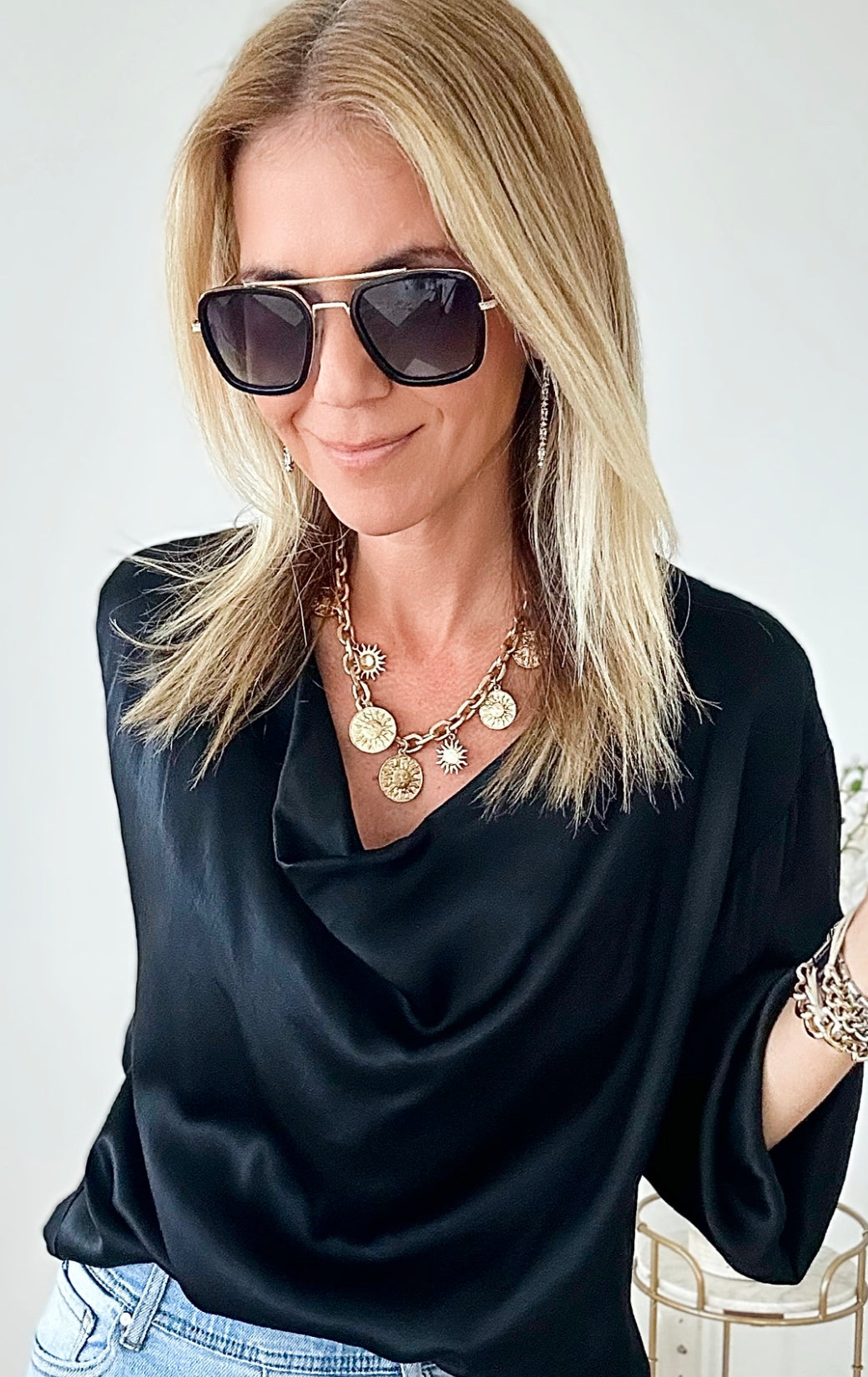 Sunset Aviators Sunglasses-Black and Gold-260 Other Accessories-AMAZON/CBALY-Coastal Bloom Boutique, find the trendiest versions of the popular styles and looks Located in Indialantic, FL