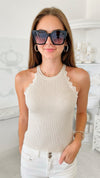 Refined Halter Italian Tank Top - Cream-100 Sleeveless Tops-Yolly-Coastal Bloom Boutique, find the trendiest versions of the popular styles and looks Located in Indialantic, FL