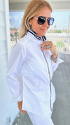 Ruffled Ribbon Collar - White Navy-130 Long Sleeve Tops-Pearly Vine-Coastal Bloom Boutique, find the trendiest versions of the popular styles and looks Located in Indialantic, FL