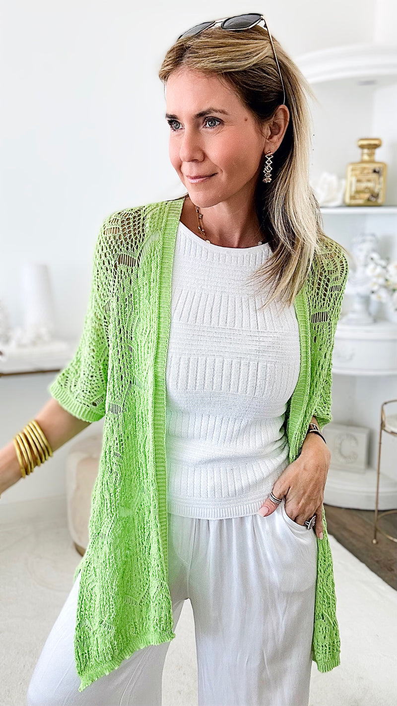 Boho Italian Crochet Cardigan - Lime-150 Cardigans/Layers-Yolly-Coastal Bloom Boutique, find the trendiest versions of the popular styles and looks Located in Indialantic, FL