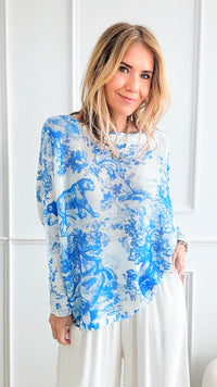 Adorable Toile Italian St Tropez Knit - French Blue-140 Sweaters-Italianissimo-Coastal Bloom Boutique, find the trendiest versions of the popular styles and looks Located in Indialantic, FL